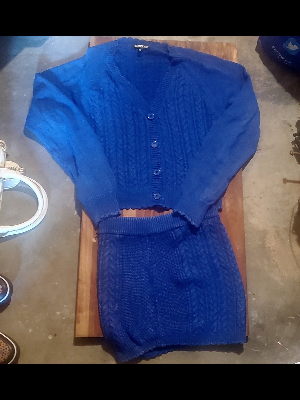 Love 83 Blue Cable-Knit Mini Skirt & Cardigan Matching Set